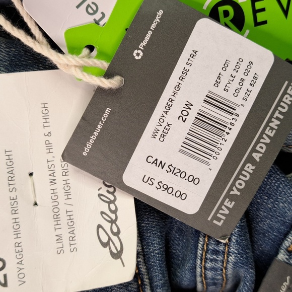 New Eddie Bauer Voyager High Rise Straight Sorbtek Blue Jeans Size 20W - Picture 17 of 17